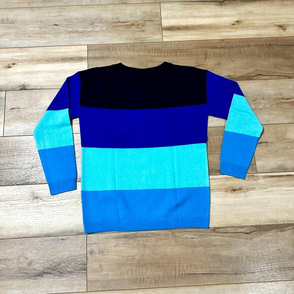 NEW | Talbots 100% Cashmere V-Neck Pullover Sweater Blue Tonal Stripes M Petite - Picture 10 of 11